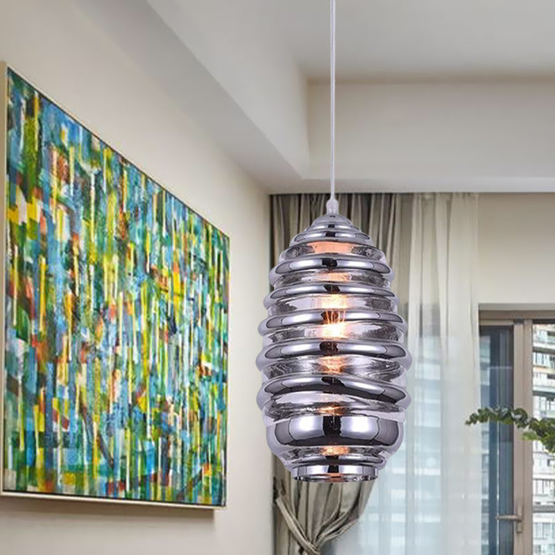 Contemporary Swirl Glass Pendant Lighting - Cylinder/Ball/Oval Design - 1 Light - Silver/Rose Gold/Amber Finish