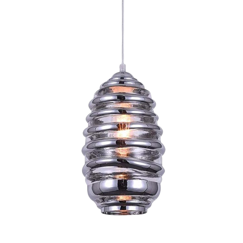 Contemporary Swirl Glass Pendant Lighting - Cylinder/Ball/Oval Design - 1 Light - Silver/Rose Gold/Amber Finish