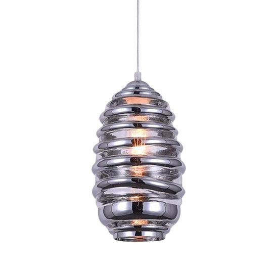Contemporary Glass Pendant Lighting - Swirl Design Silver/Rose Gold/Amber 1-Light Hanging Ceiling