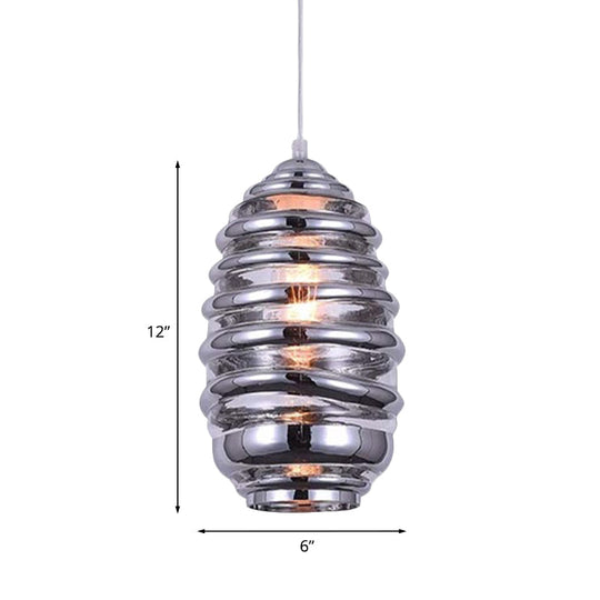 Contemporary Swirl Glass Pendant Lighting - Cylinder/Ball/Oval Design - 1 Light - Silver/Rose Gold/Amber Finish