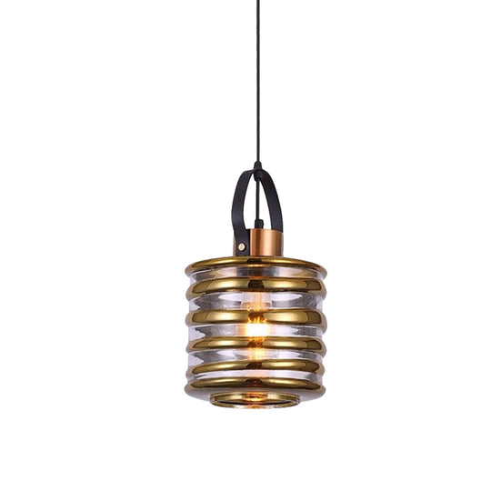 Contemporary Swirl Glass Pendant Lighting - Cylinder/Ball/Oval Design - 1 Light - Silver/Rose Gold/Amber Finish