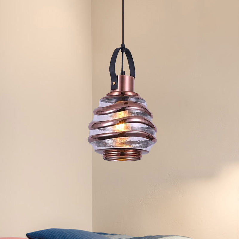 Contemporary Swirl Glass Pendant Lighting - Cylinder/Ball/Oval Design - 1 Light - Silver/Rose Gold/Amber Finish