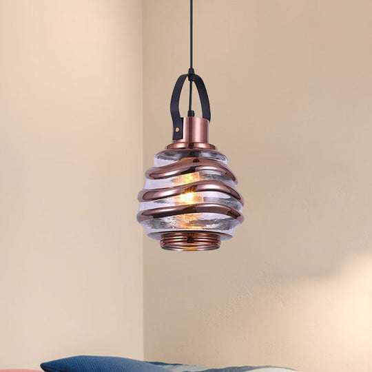 Contemporary Swirl Glass Pendant Lighting - Cylinder/Ball/Oval Design - 1 Light - Silver/Rose Gold/Amber Finish