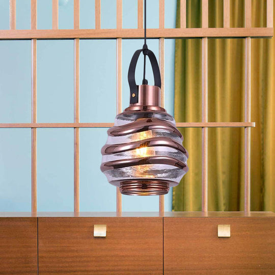 Contemporary Swirl Glass Pendant Lighting - Cylinder/Ball/Oval Design - 1 Light - Silver/Rose Gold/Amber Finish