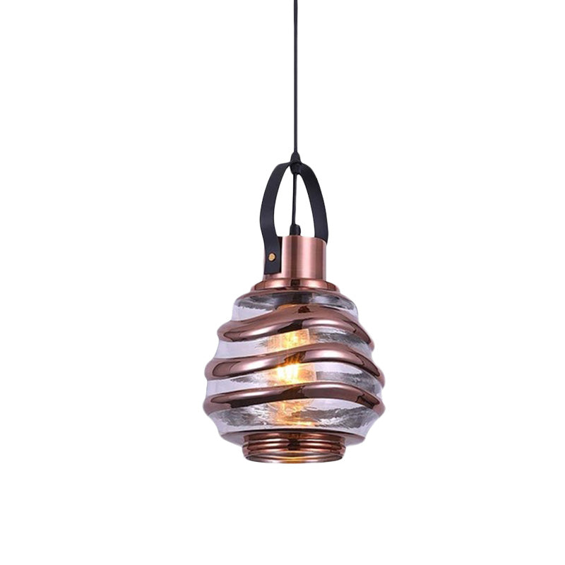 Contemporary Swirl Glass Pendant Lighting - Cylinder/Ball/Oval Design - 1 Light - Silver/Rose Gold/Amber Finish