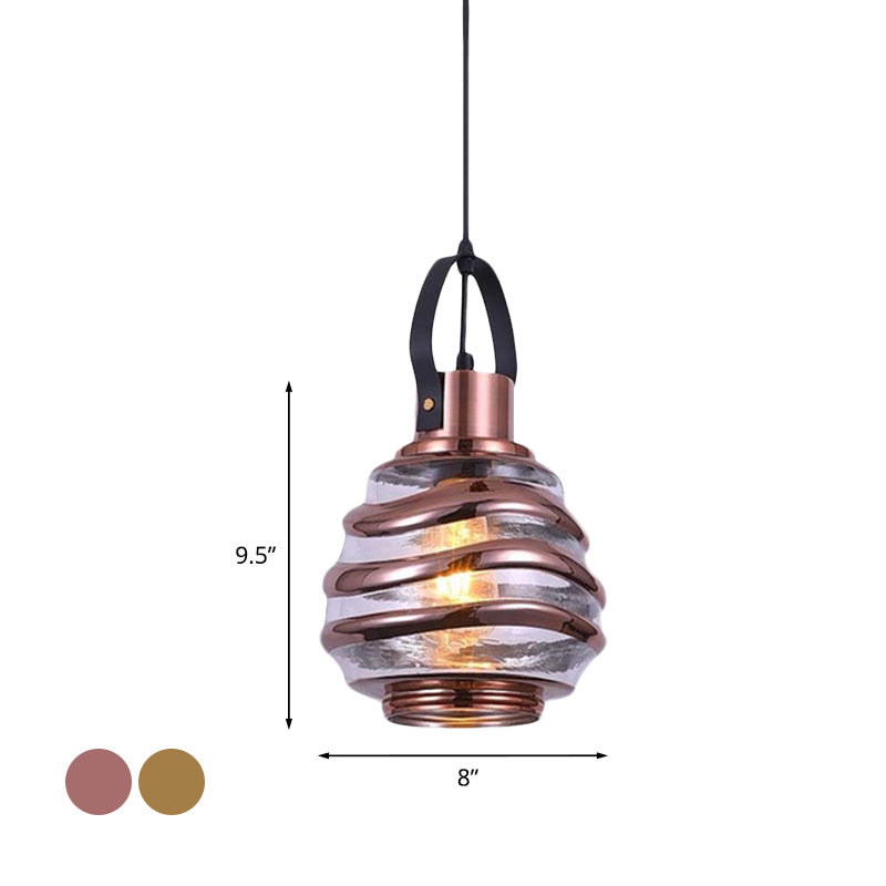 Contemporary Swirl Glass Pendant Lighting - Cylinder/Ball/Oval Design - 1 Light - Silver/Rose Gold/Amber Finish