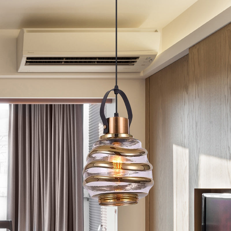 Contemporary Swirl Glass Pendant Lighting - Cylinder/Ball/Oval Design - 1 Light - Silver/Rose Gold/Amber Finish