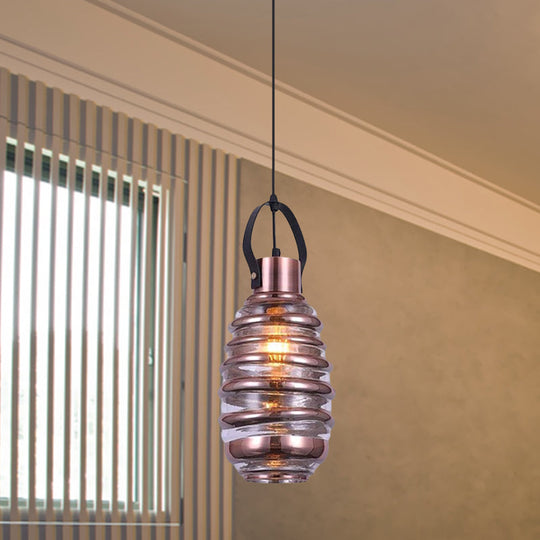 Contemporary Swirl Glass Pendant Lighting - Cylinder/Ball/Oval Design - 1 Light - Silver/Rose Gold/Amber Finish