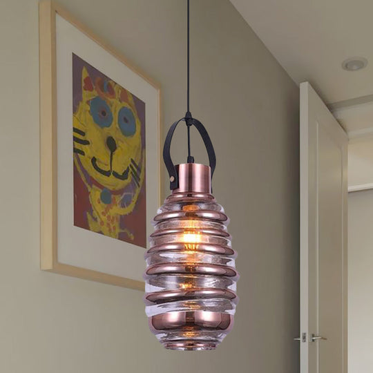 Contemporary Swirl Glass Pendant Lighting - Cylinder/Ball/Oval Design - 1 Light - Silver/Rose Gold/Amber Finish