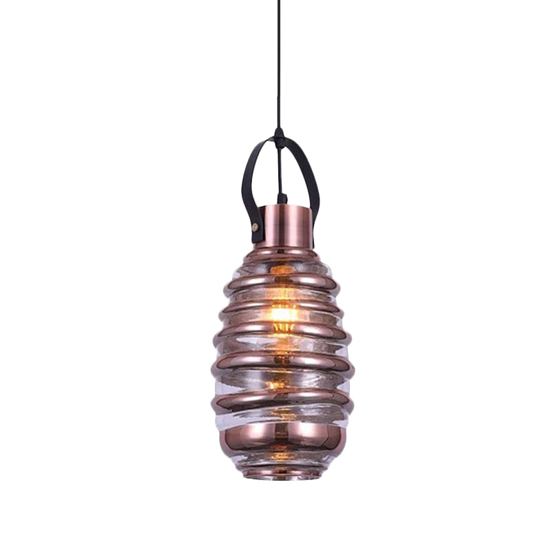 Contemporary Swirl Glass Pendant Lighting - Cylinder/Ball/Oval Design - 1 Light - Silver/Rose Gold/Amber Finish