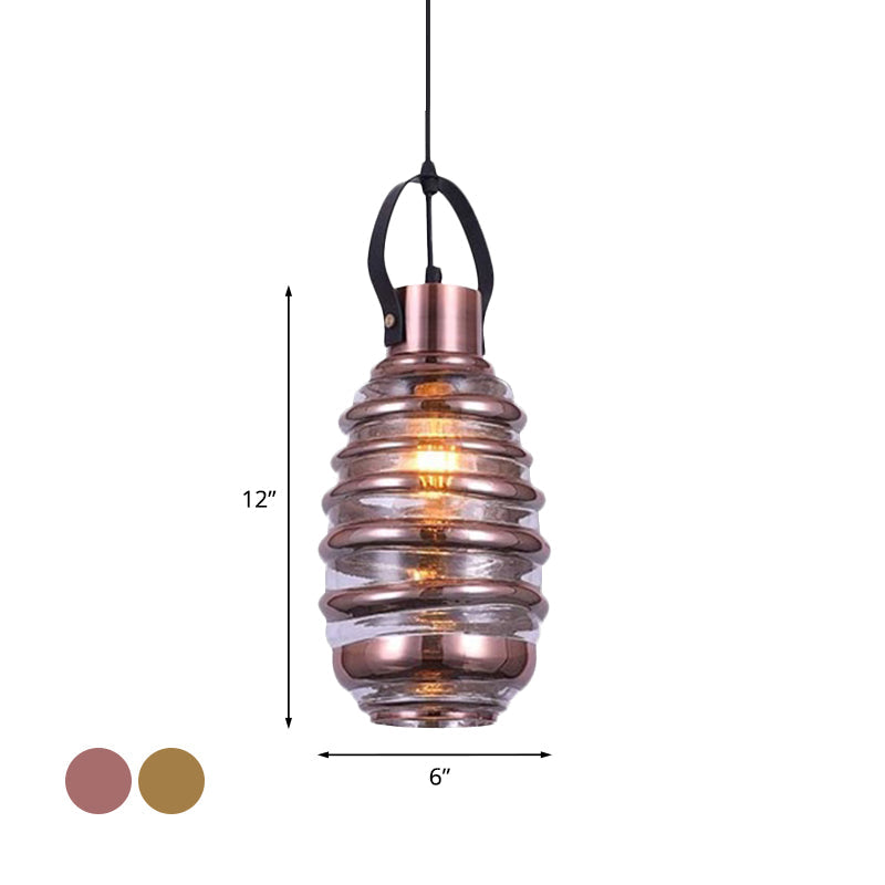 Contemporary Swirl Glass Pendant Lighting - Cylinder/Ball/Oval Design - 1 Light - Silver/Rose Gold/Amber Finish