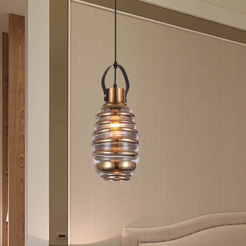 Contemporary Swirl Glass Pendant Lighting - Cylinder/Ball/Oval Design - 1 Light - Silver/Rose Gold/Amber Finish