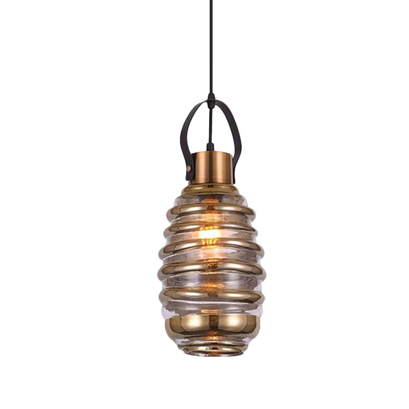 Contemporary Swirl Glass Pendant Lighting - Cylinder/Ball/Oval Design - 1 Light - Silver/Rose Gold/Amber Finish