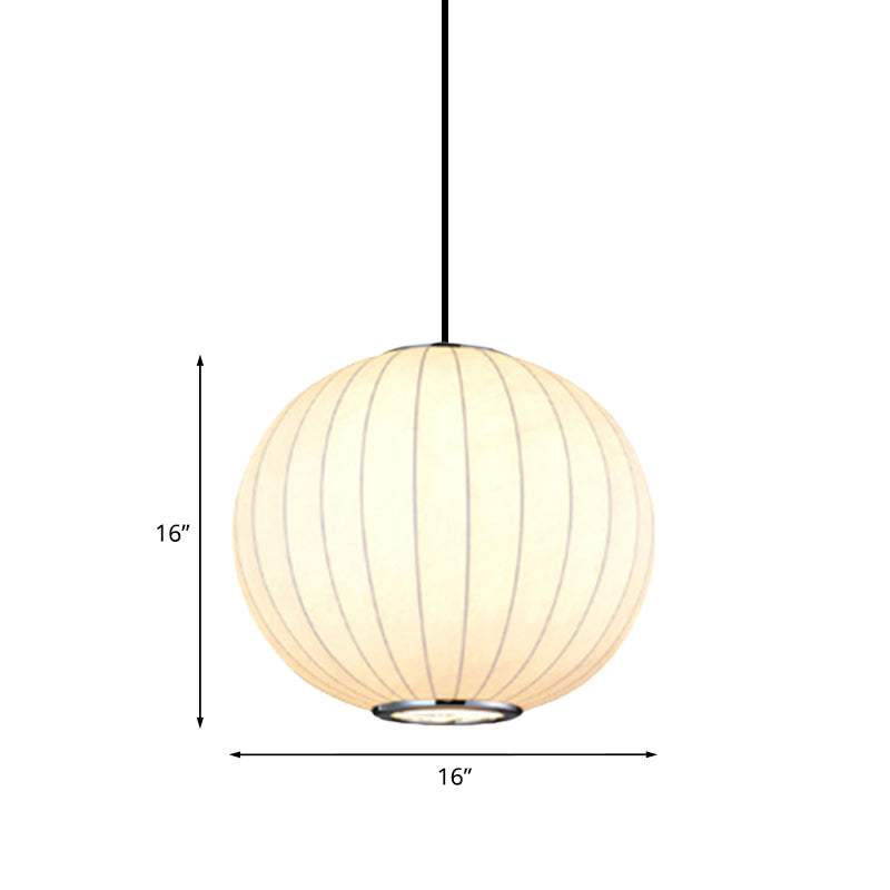 White Globe Hanging Pendant Light with Fabric Shade - Simplicity 1 Light, 10-16"W