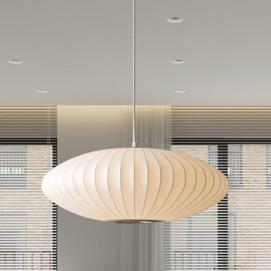 16"/19.5"/23.5"W Saucer Hanging Ceiling Light Modernist Fabric 1 Light White Suspension Pendant
