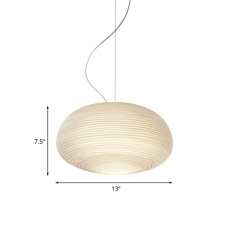 Post-Modern White Glass Cocoon Pendant Light With Ribbed Design 1-Light Ceiling Hanging Fixture