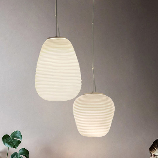 Cocoon Pendant Ceiling Light Post Modern Ribbed Glass 1 Light White Hanging Light