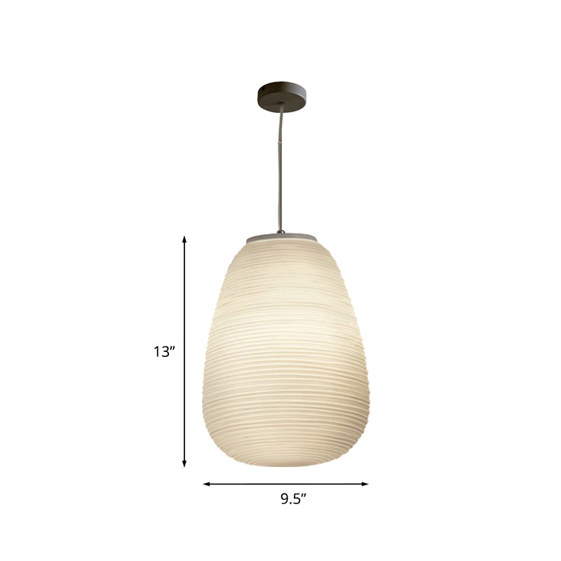 Cocoon Pendant Ceiling Light Post Modern Ribbed Glass 1 Light White Hanging Light