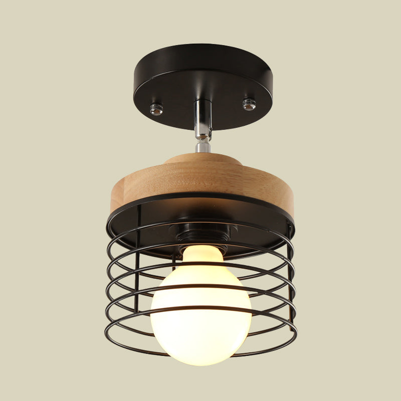 Simple Stylish Iron Drum Cage Flush Ceiling Light - Rotatable 1 Light Ceiling Lamp for Balconies