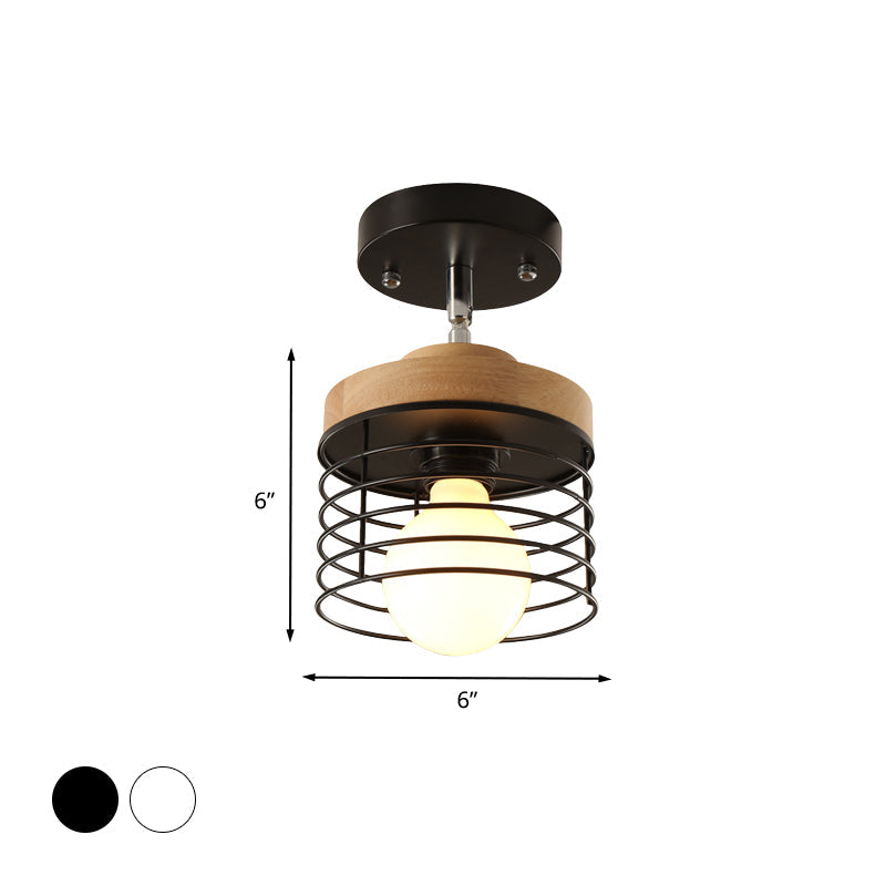 Simple Stylish Iron Drum Cage Flush Ceiling Light - Rotatable 1 Lamp For Balconies