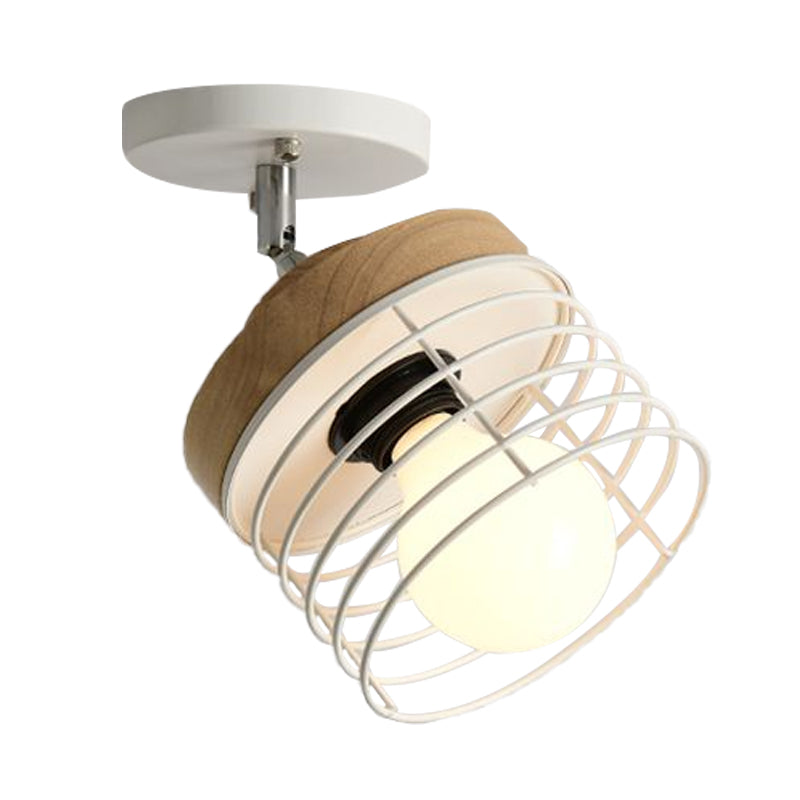 Simple Stylish Iron Drum Cage Flush Ceiling Light - Rotatable 1 Lamp For Balconies
