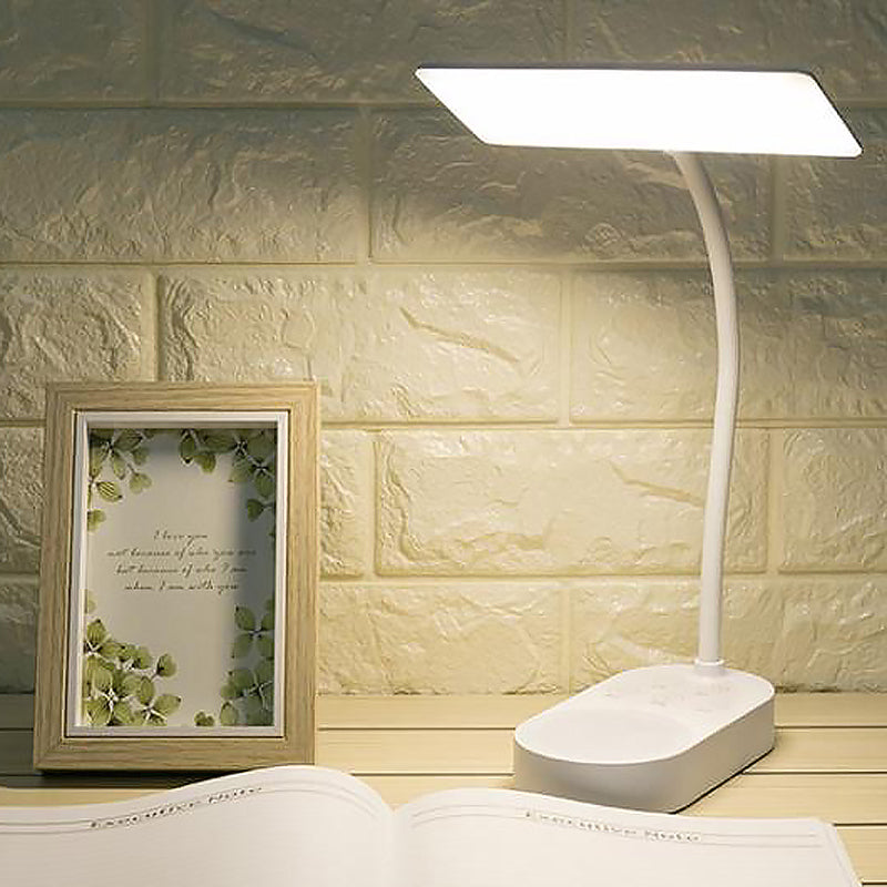 Modern White Led Desk Lamp - Simple Rectangular Panel Shade For Bedside Reading