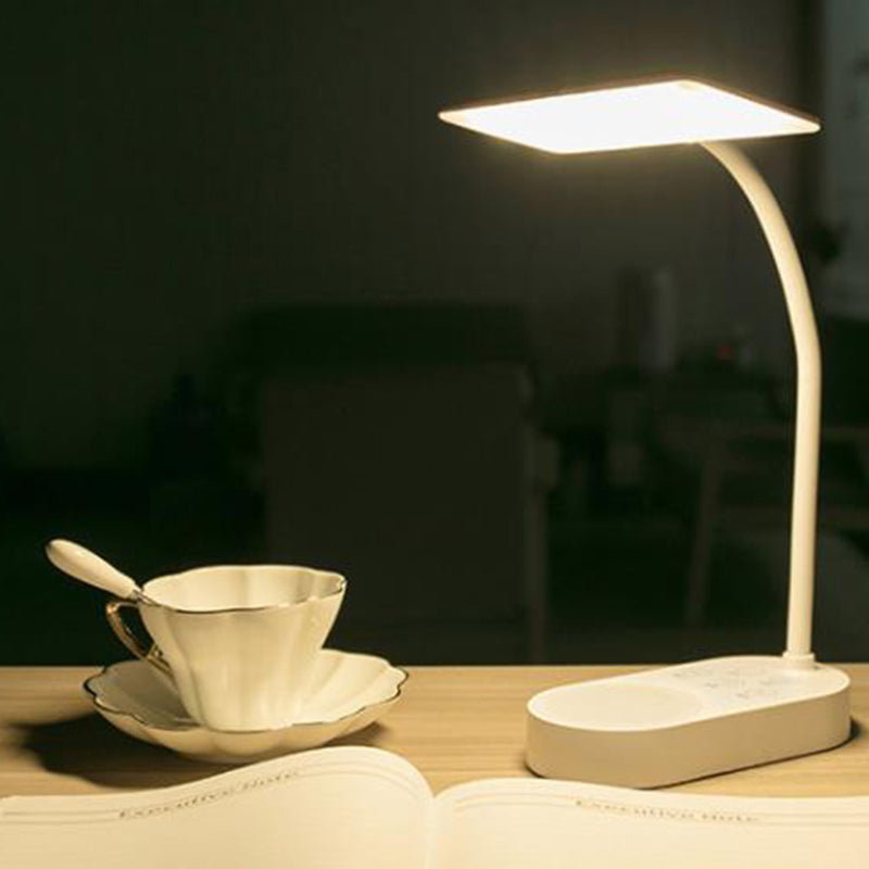 Modern White Led Desk Lamp - Simple Rectangular Panel Shade For Bedside Reading