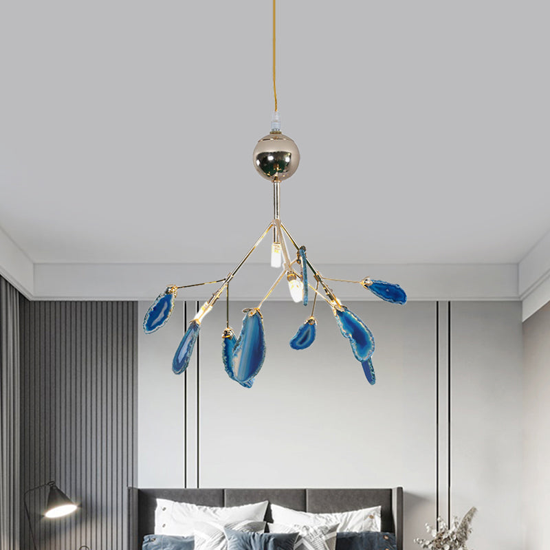 Firefly Agate Ceiling Pendant Lamp - Modern 4/16-Light Chandelier For Living Room In Blue/Green