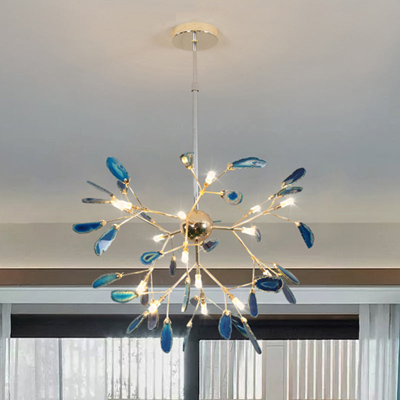 Firefly Agate Ceiling Pendant Lamp - Modern 4/16-Light Chandelier For Living Room In Blue/Green 16 /