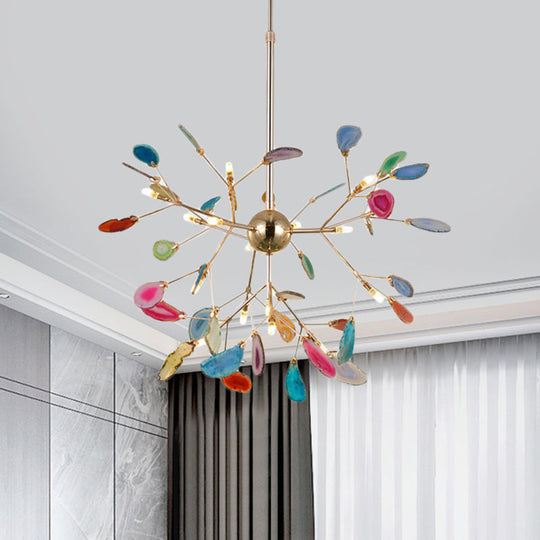 Firefly Agate Ceiling Pendant Lamp - Modern 4/16-Light Chandelier For Living Room In Blue/Green 16 /