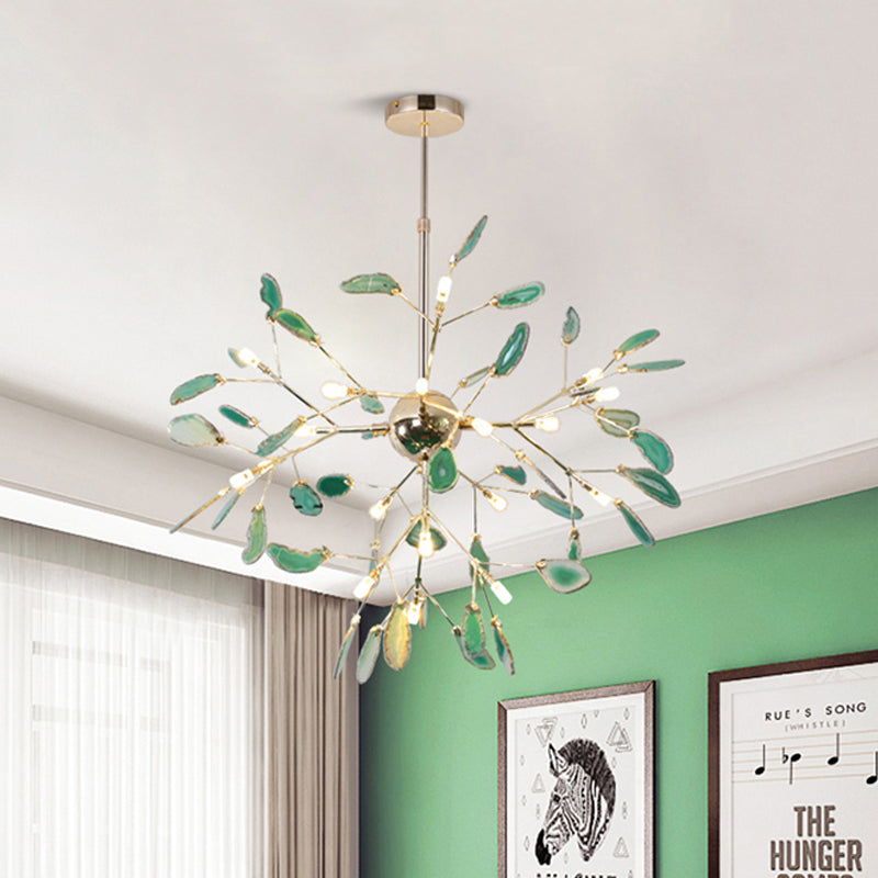Firefly Agate Ceiling Pendant Lamp - Modern 4/16-Light Chandelier For Living Room In Blue/Green