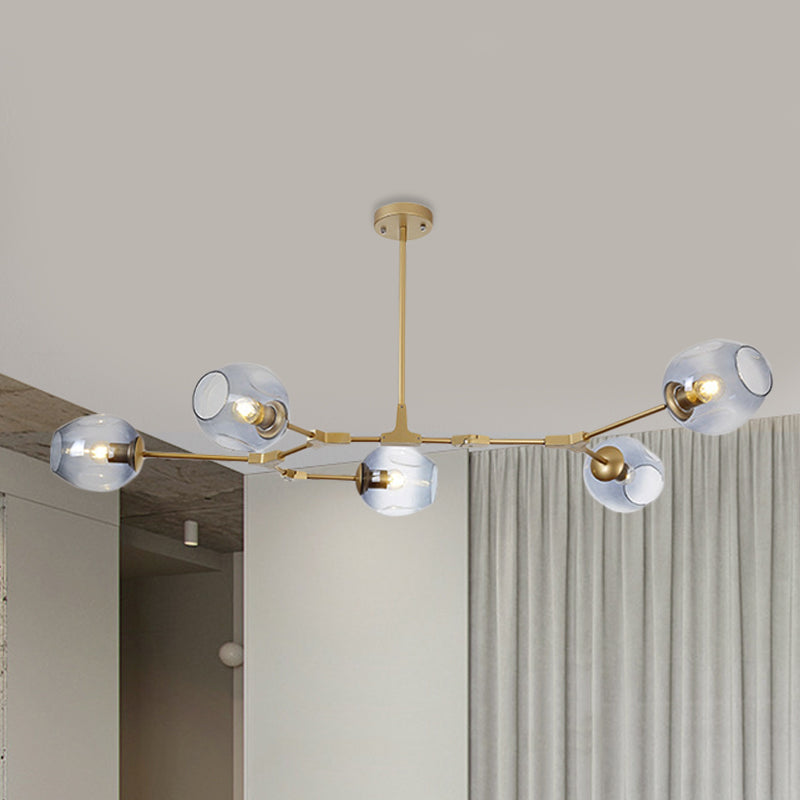 Modern Black/Gold Branch Chandelier Lamp - 5/6 Lights Smoke Gray/Tan Glass Dining Room Lighting 5 /
