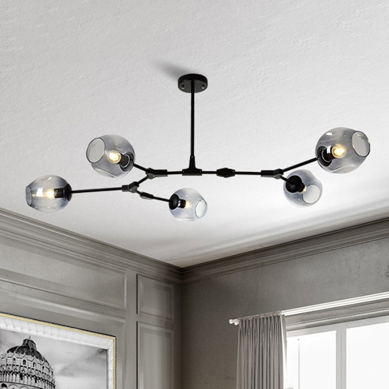 Modern Black/Gold Branch Chandelier Lamp - 5/6 Lights Smoke Gray/Tan Glass Dining Room Lighting 5 /