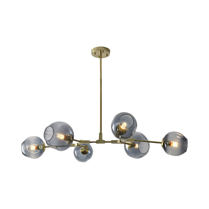Modern Black/Gold Branch Chandelier Lamp - 5/6 Lights Smoke Gray/Tan Glass Dining Room Lighting