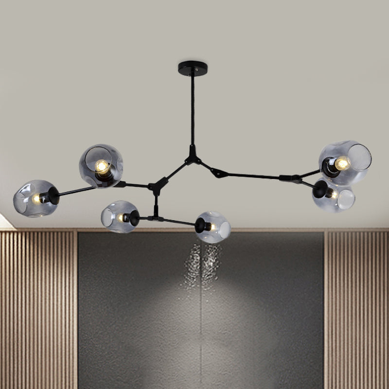 Modern Black/Gold Branch Chandelier Lamp - 5/6 Lights Smoke Gray/Tan Glass Dining Room Lighting 6 /