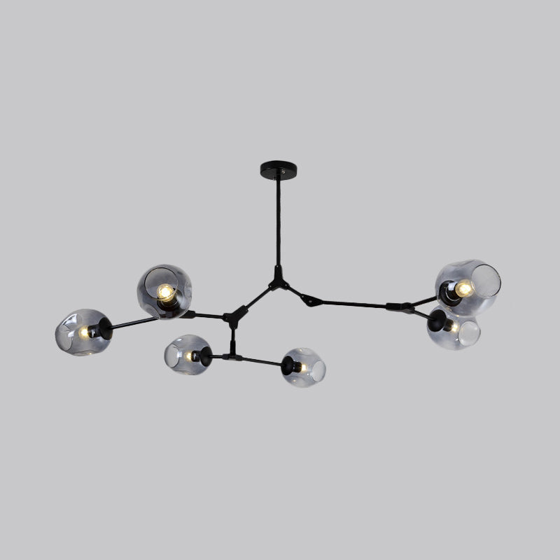 Modern Black/Gold Branch Chandelier Lamp - 5/6 Lights Smoke Gray/Tan Glass Dining Room Lighting