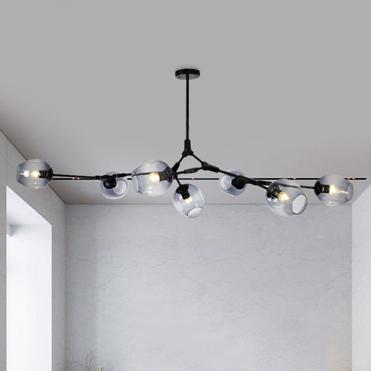 Modern Black/Gold Branch Chandelier Lamp - 5/6 Lights Smoke Gray/Tan Glass Dining Room Lighting 7 /