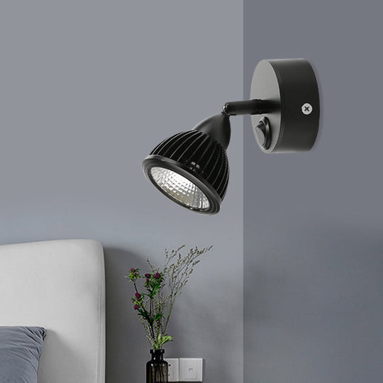 Modern Rotatable Domed Wall Sconce Light - Metal Led Lamp In Black/White With Switch Warm/White