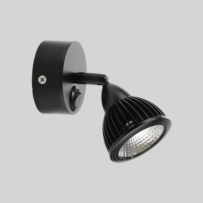 Modern Rotatable Domed Wall Sconce Light - Metal Led Lamp In Black/White With Switch Warm/White