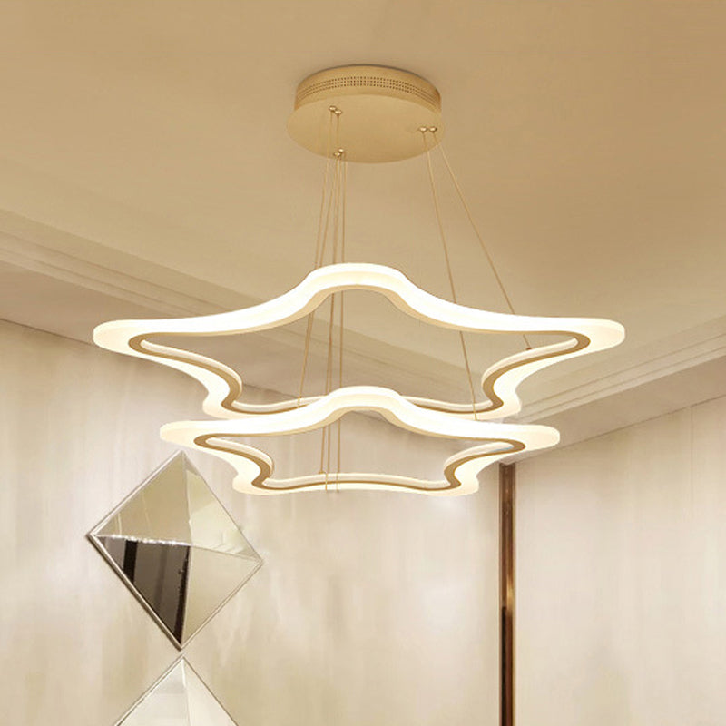 Modern Led Acrylic Star Pendant Light - 2-Light Ceiling Chandelier In Warm/White Multiple Sizes