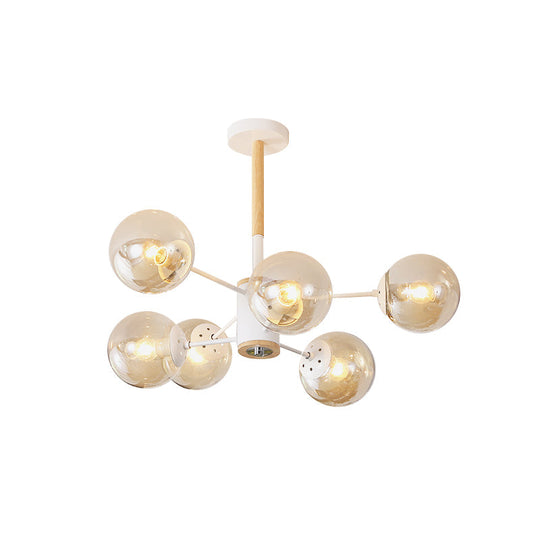 Modern White/Blue/Amber Glass Pendant Chandelier: Spherical Shade 6/8/9 Light Hanging Lamp