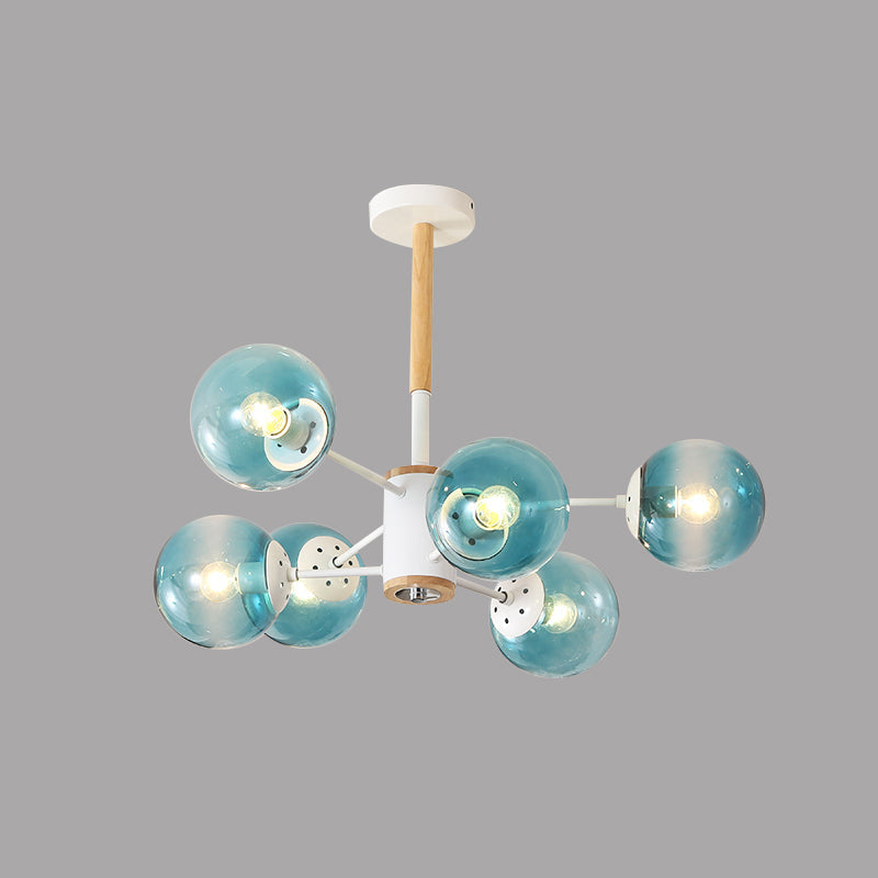 Modern White/Blue/Amber Glass Pendant Chandelier: Spherical Shade 6/8/9 Light Hanging Lamp