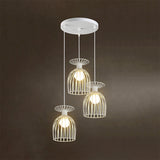 Industrial Metal Wine Glass Pendant Light With Wire Guard - 3 Head Living Room Hanging In White