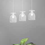 Industrial Metal Wine Glass Pendant Light With Wire Guard - 3 Head Living Room Hanging In White