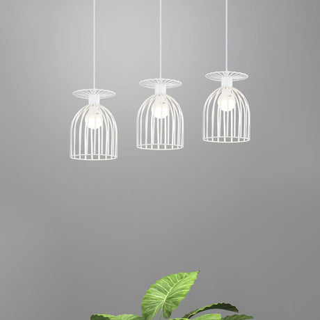 Industrial Metal Wine Glass Pendant Light With Wire Guard - 3 Head Living Room Hanging In White