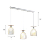 Industrial Metal Wine Glass Pendant Light With Wire Guard - 3 Head Living Room Hanging In White