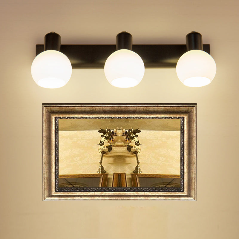 Modern 3-Bulb Opal Glass Wall Hanging Light For Bathroom - Black/White Black