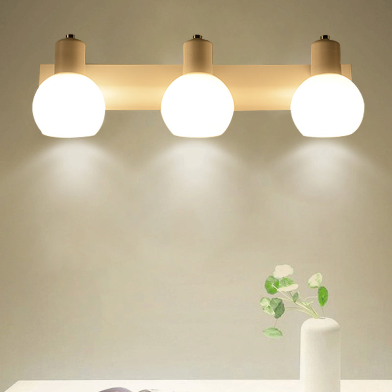 Modern 3-Bulb Opal Glass Wall Hanging Light For Bathroom - Black/White White