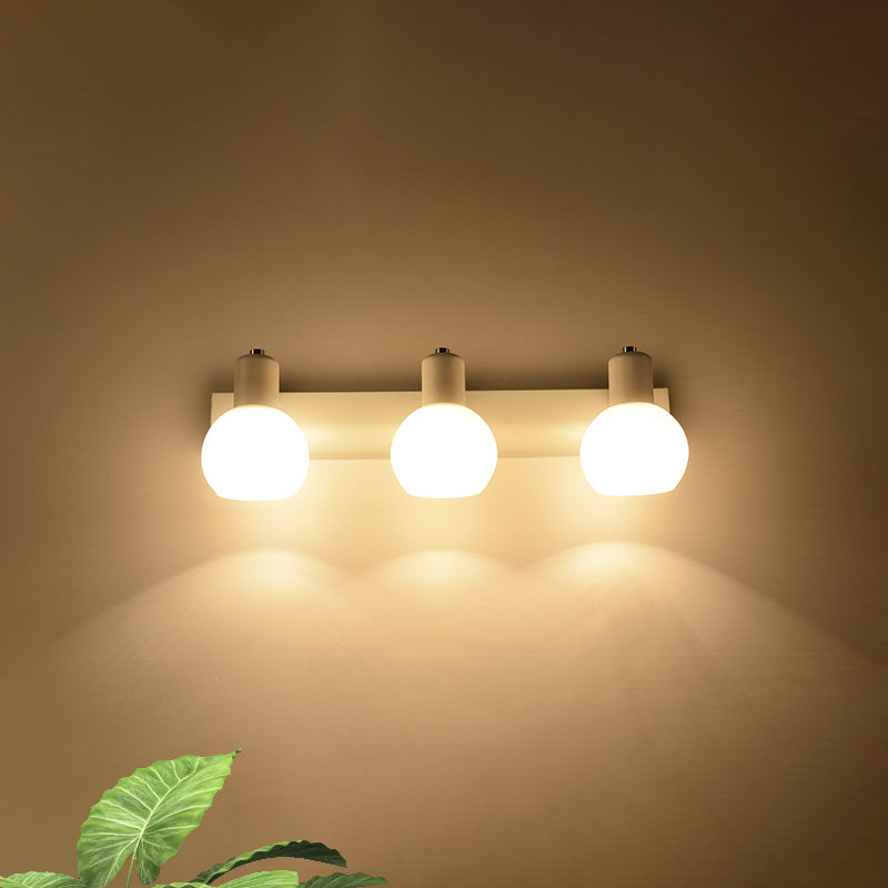 Modern 3-Bulb Opal Glass Wall Hanging Light For Bathroom - Black/White