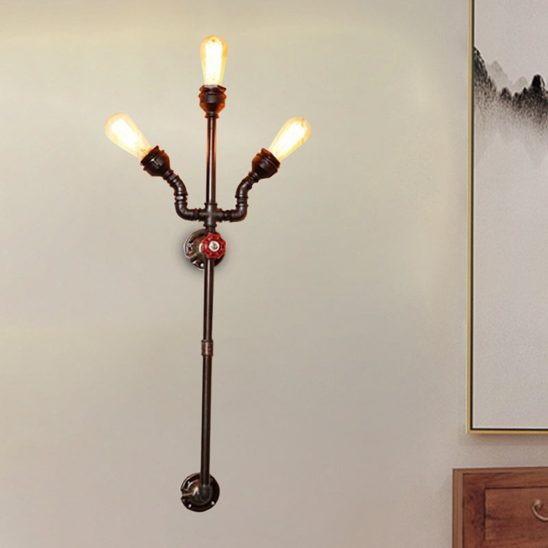 Steampunk Trident Exposed Sconce Lighting: 3-Light Metallic Wall Fixture In Bronze